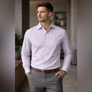 Report Collection Slim Fit Stretch Dress Shirt XL 17 34/35 Striped Floral